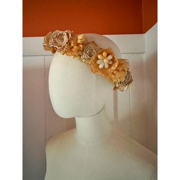 Vintage Floral Crown Bohemian Hippie wedding Wicker Neutral Natural Earthy Beach - Picture 4 of 8